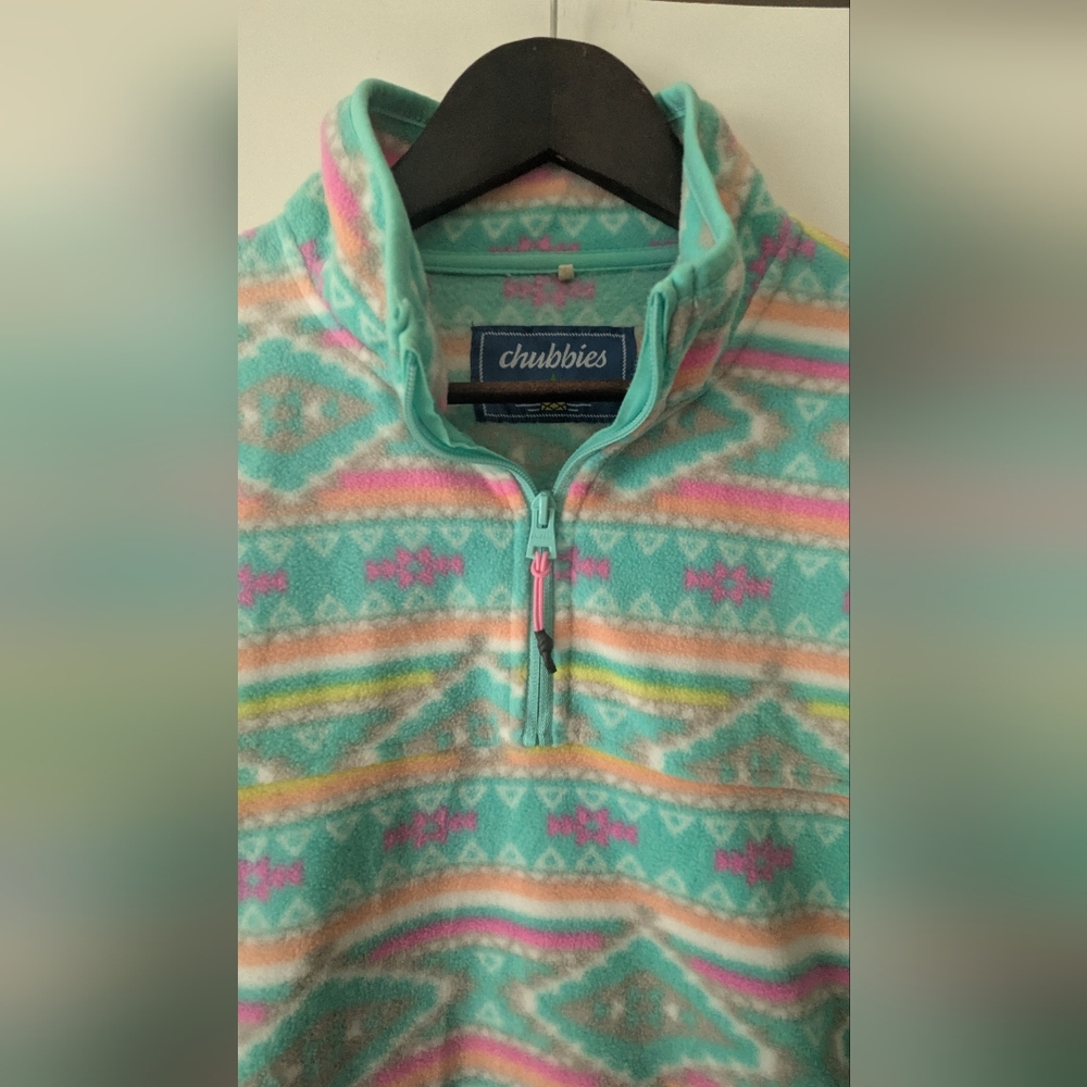 Chubbies The Flame Commander Fleece Quarter Zip Teal Geometric Aztec Medium - Picture 6 of 15